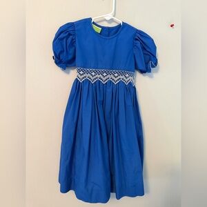 Le’ Za Me Blue Smocked Dress with Lace Detail